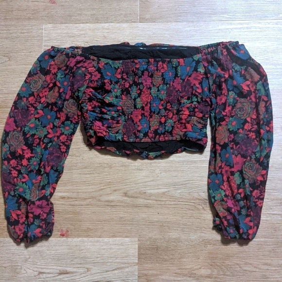 Free People NWOT Oh La La Blouse in Black Floral - Picture 9 of 10